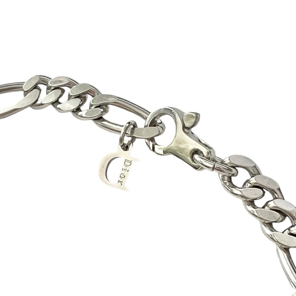 AUTH VTG Christian Dior Silver Figaro Chain Link Large Logo Charm Bracelet - Picture 5 of 16